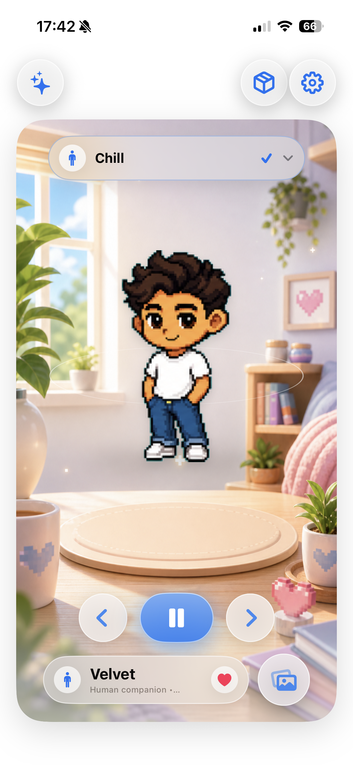 SnitchPet iPhone Pet Stage with an animated pet in a pastel room